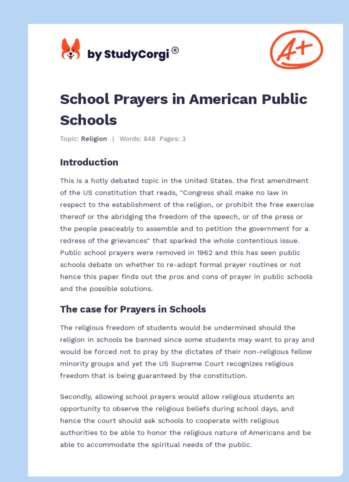 School Prayers in American Public Schools. Page 1
