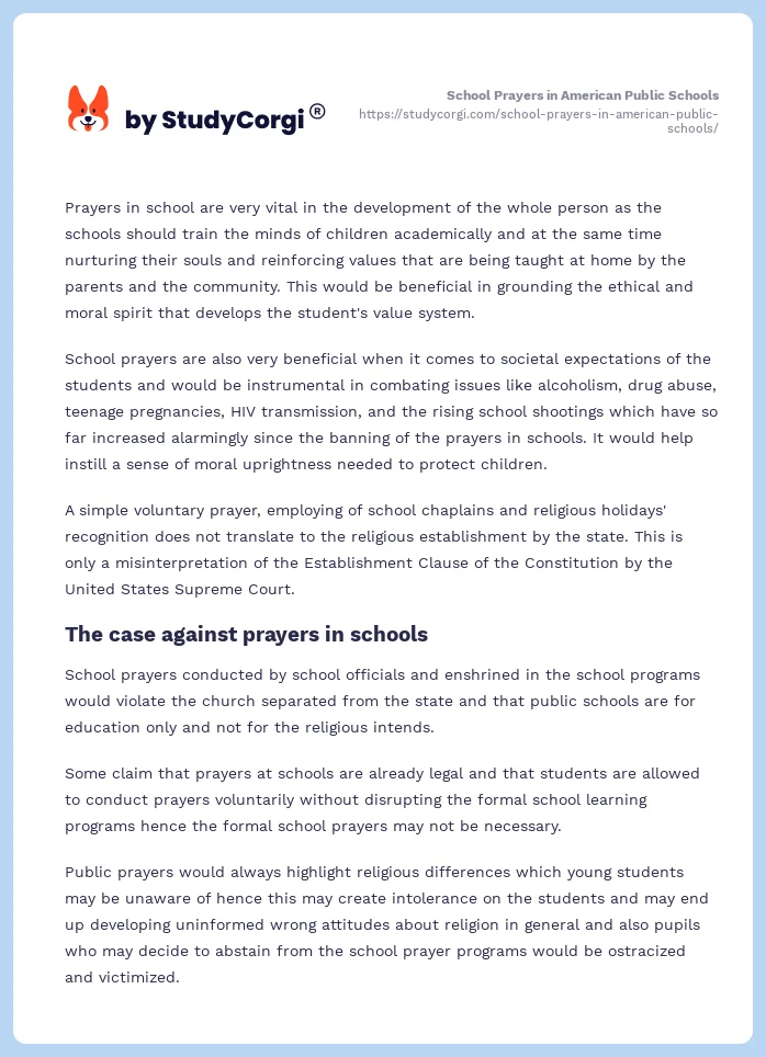 School Prayers in American Public Schools. Page 2
