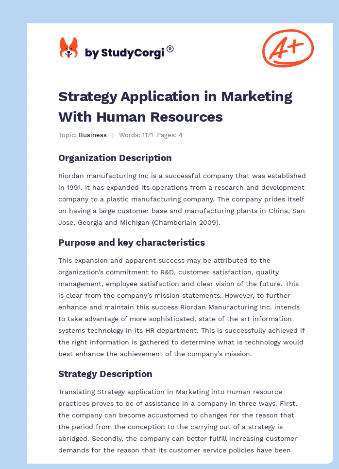 Strategy Application in Marketing With Human Resources. Page 1