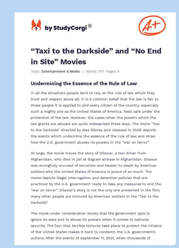 “Taxi to the Darkside” and “No End in Site” Movies. Page 1