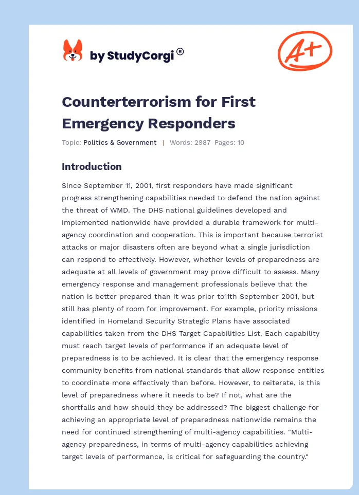 Counterterrorism for First Emergency Responders. Page 1