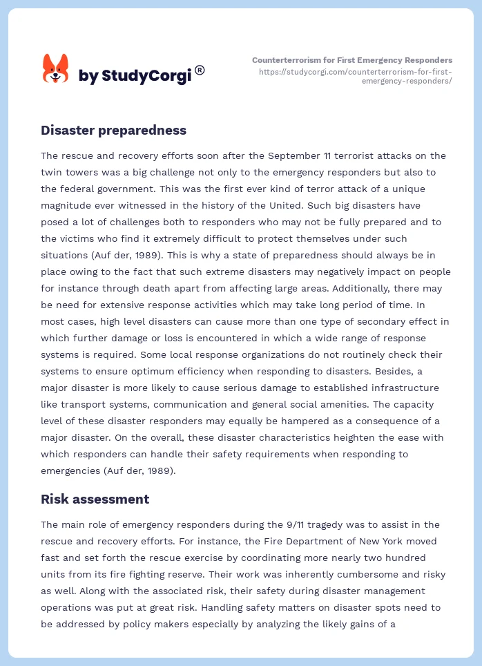 Counterterrorism for First Emergency Responders. Page 2