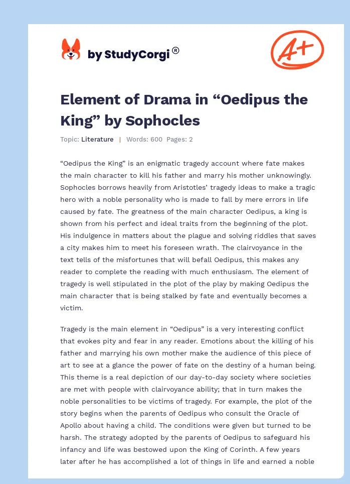 Element of Drama in “Oedipus the King” by Sophocles. Page 1