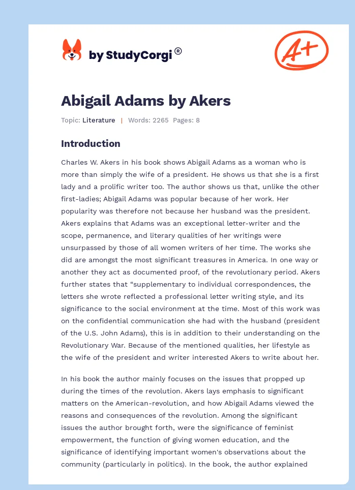 Abigail Adams by Akers. Page 1