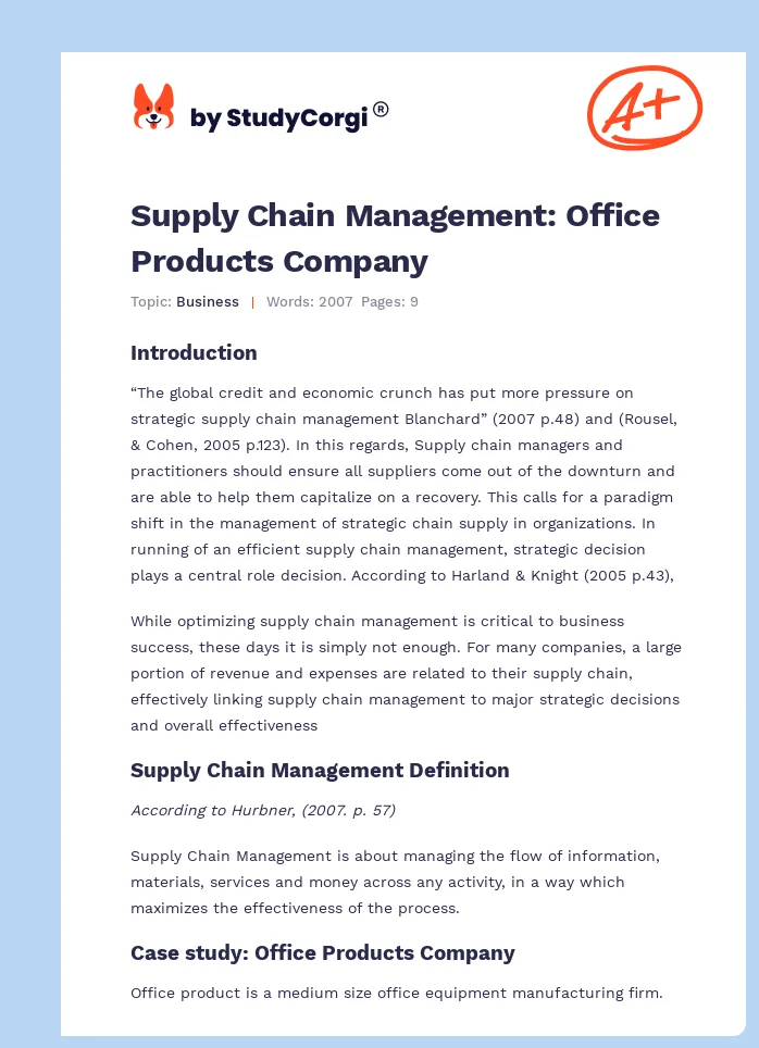 Supply Chain Management: Office Products Company. Page 1