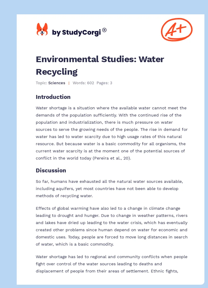 Environmental Studies: Water Recycling. Page 1