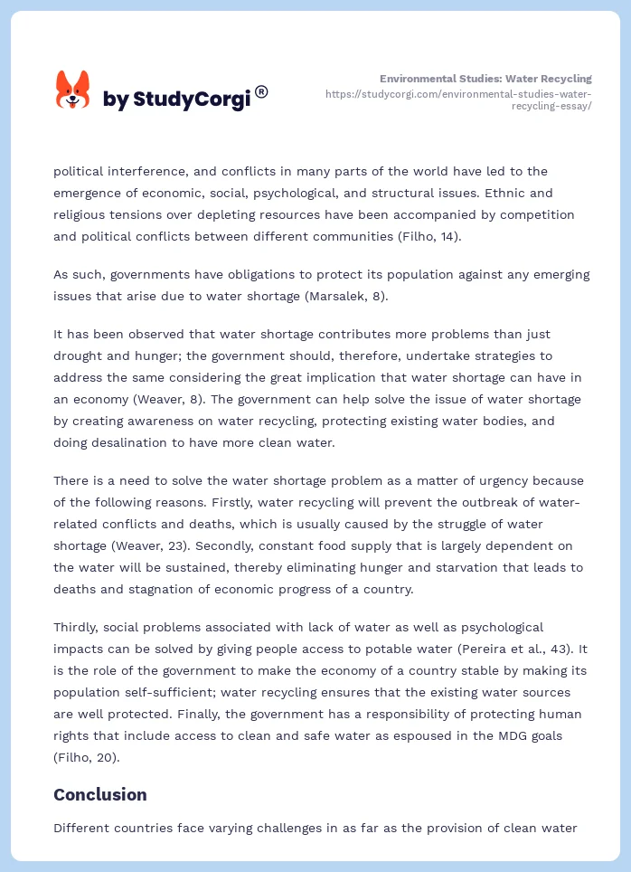 Environmental Studies: Water Recycling. Page 2