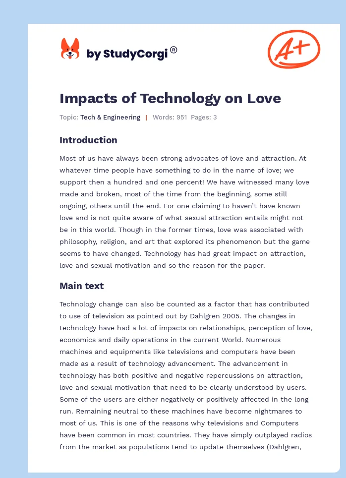 Impacts of Technology on Love. Page 1