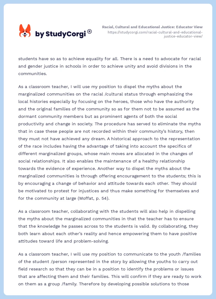 Racial, Cultural and Educational Justice: Educator View. Page 2