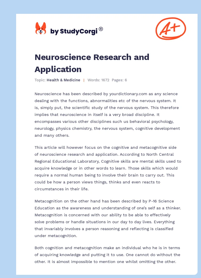 Neuroscience Research and Application. Page 1