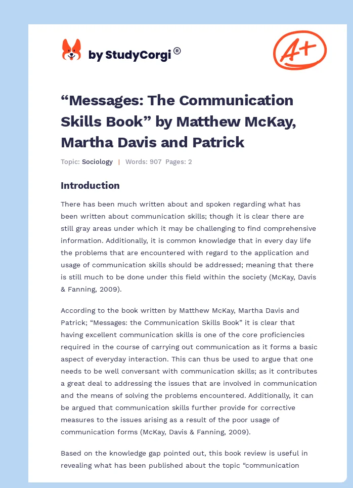 “Messages: The Communication Skills Book” by Matthew McKay, Martha Davis and Patrick. Page 1