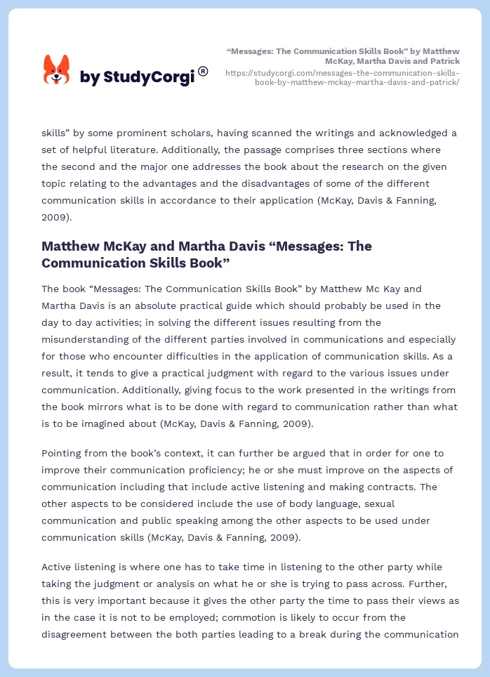 “Messages: The Communication Skills Book” by Matthew McKay, Martha Davis and Patrick. Page 2