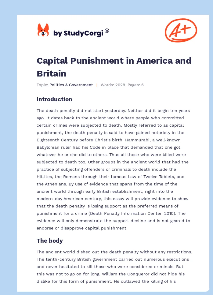 Capital Punishment in America and Britain. Page 1