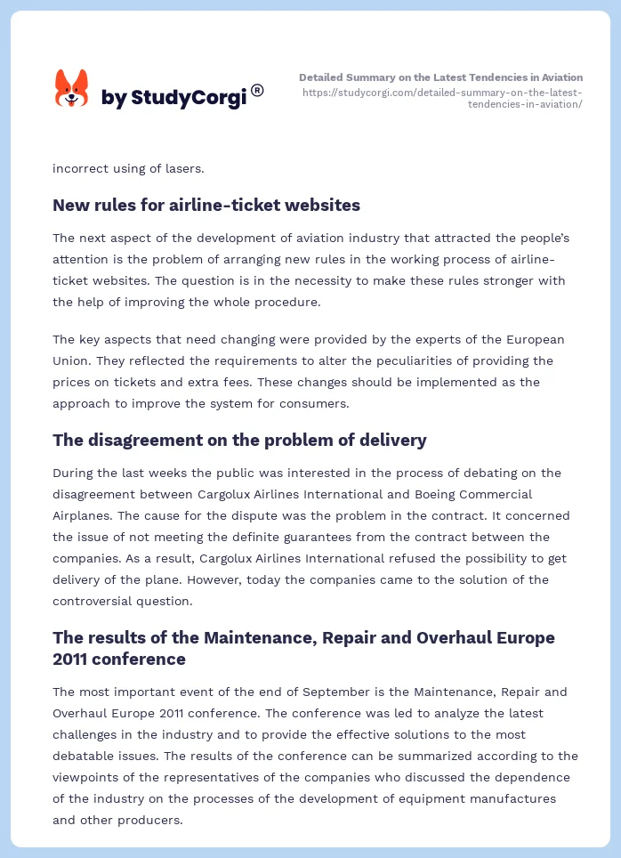 Detailed Summary on the Latest Tendencies in Aviation. Page 2