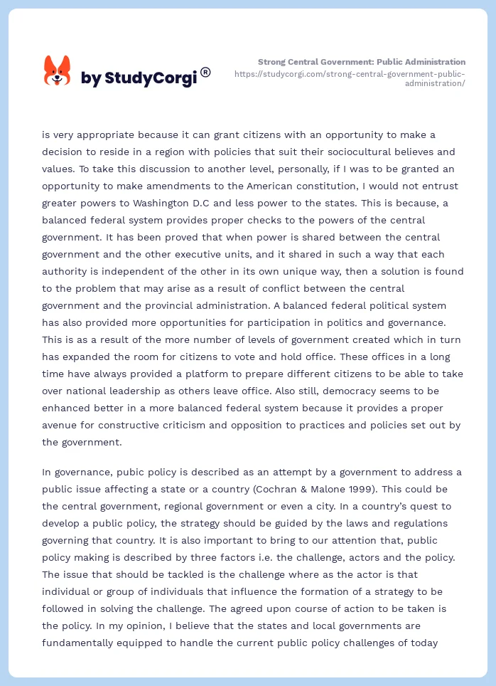 Strong Central Government: Public Administration. Page 2