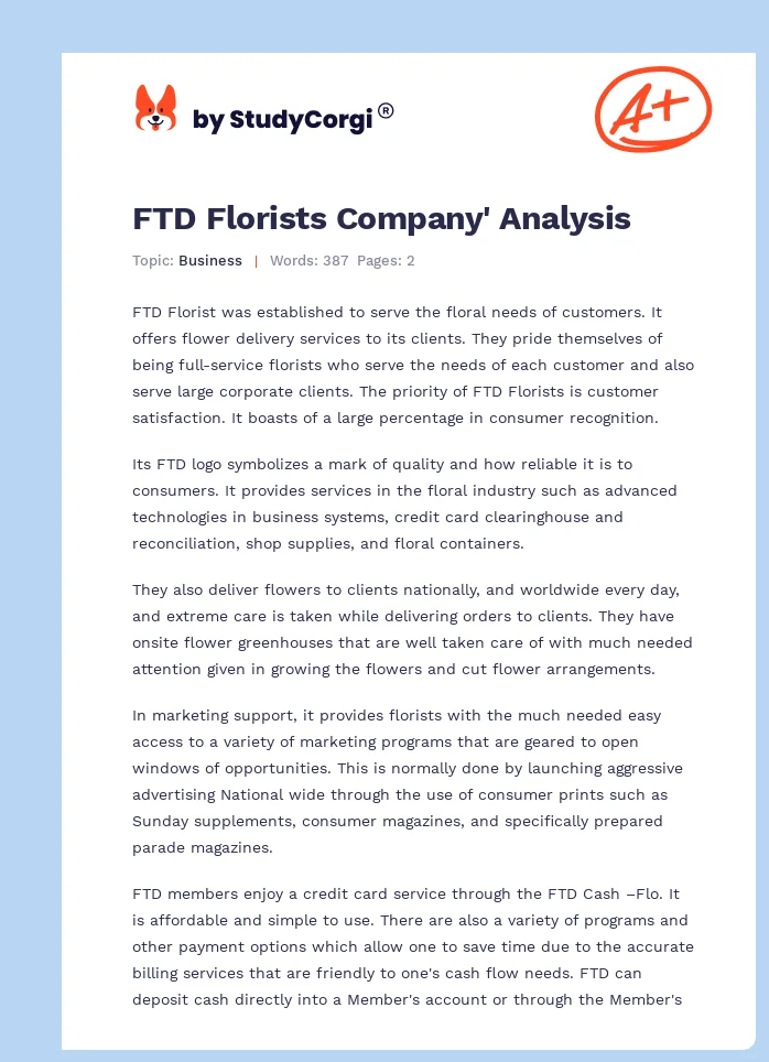 FTD Florists Company' Analysis. Page 1