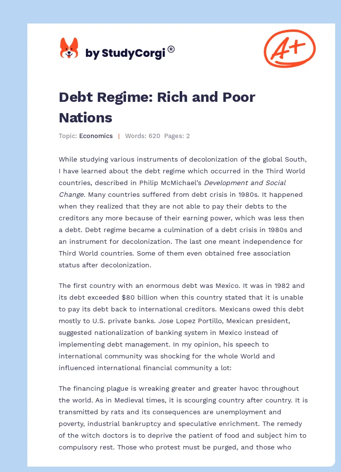 Debt Regime: Rich and Poor Nations. Page 1
