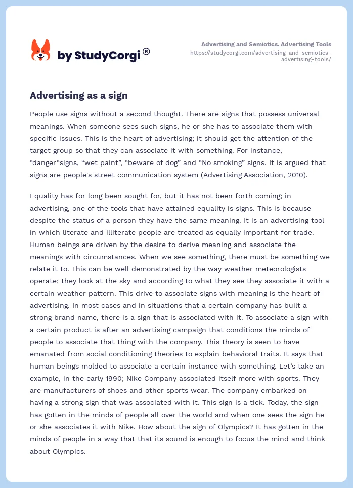 Advertising and Semiotics. Advertising Tools. Page 2