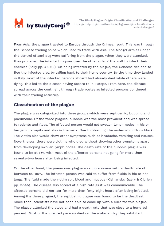 The Black Plague: Origin, Classification and Challenges. Page 2