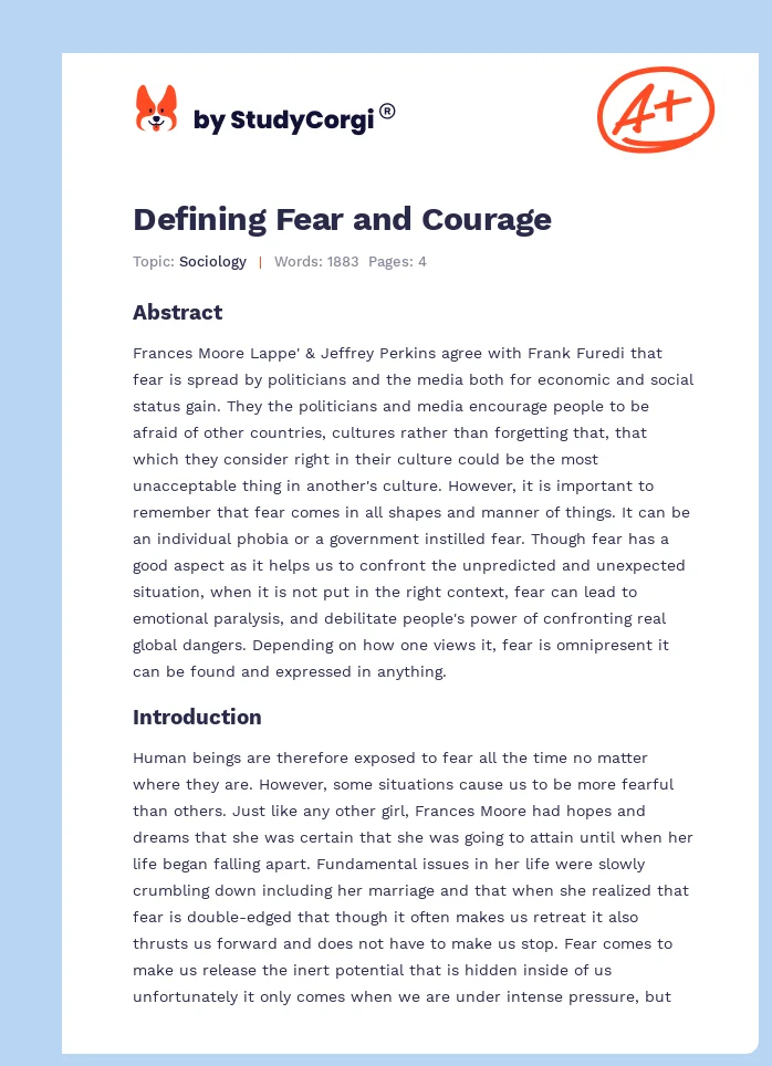 Defining Fear and Courage. Page 1