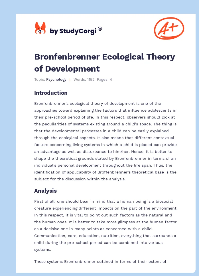 Bronfenbrenner Ecological Theory of Development. Page 1