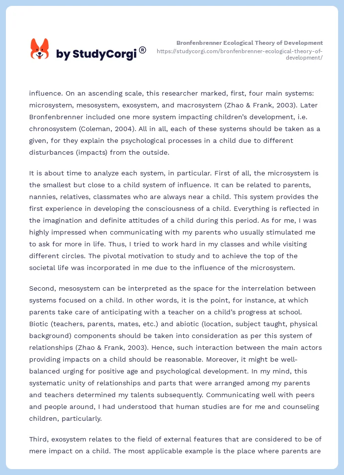 Bronfenbrenner Ecological Theory of Development. Page 2