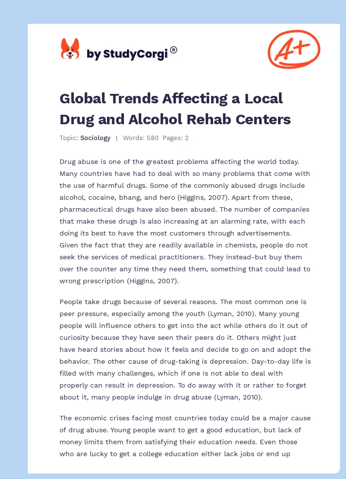 Global Trends Affecting a Local Drug and Alcohol Rehab Centers. Page 1