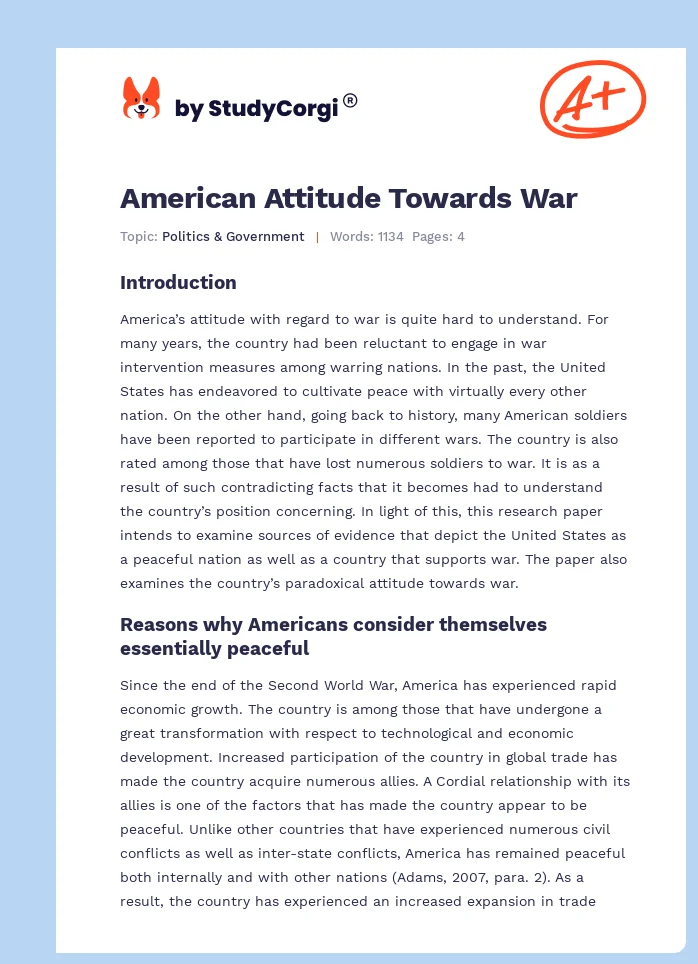 American Attitude Towards War. Page 1