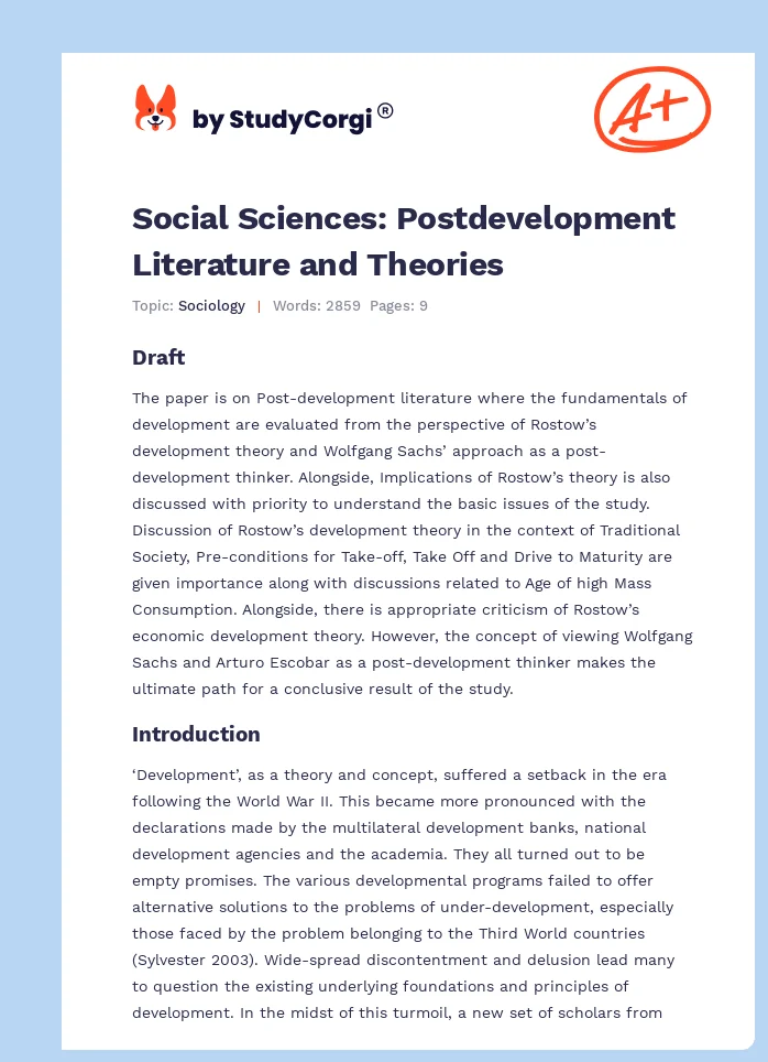 Social Sciences: Postdevelopment Literature and Theories. Page 1