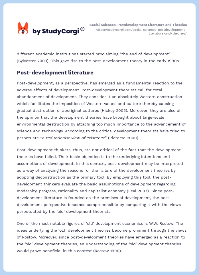 Social Sciences: Postdevelopment Literature and Theories. Page 2