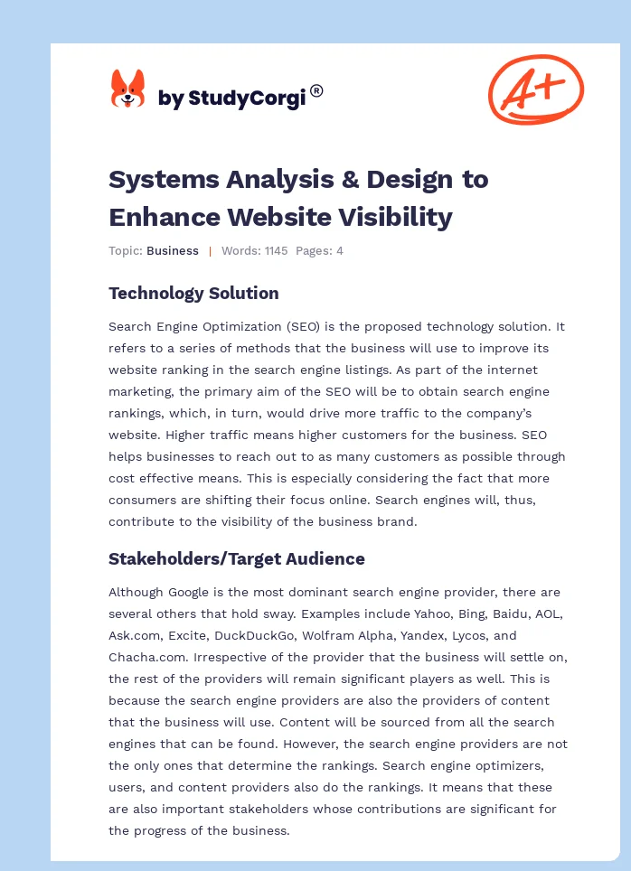 Systems Analysis & Design to Enhance Website Visibility. Page 1