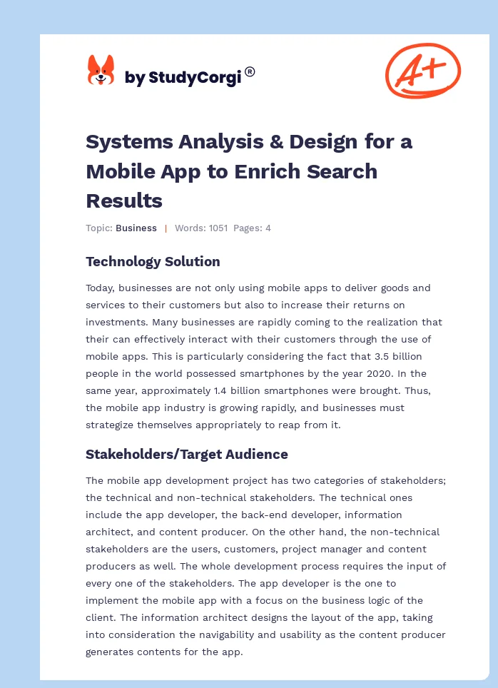 Systems Analysis & Design for a Mobile App to Enrich Search Results. Page 1