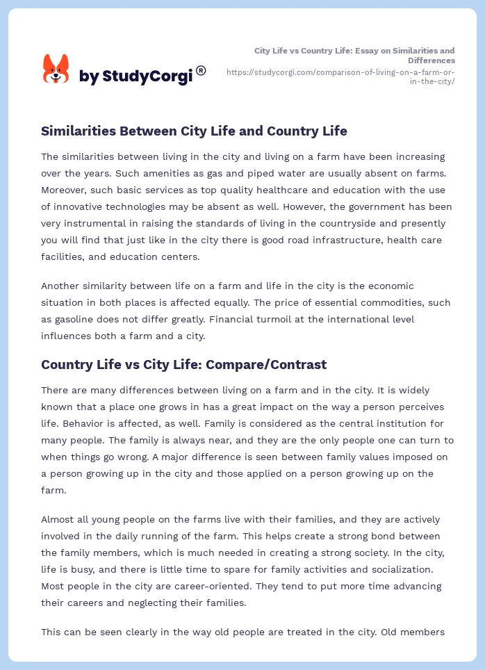 City Life vs Country Life: Essay on Similarities and Differences. Page 2