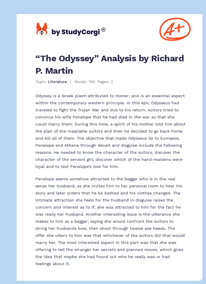 “The Odyssey” Analysis by Richard P. Martin. Page 1