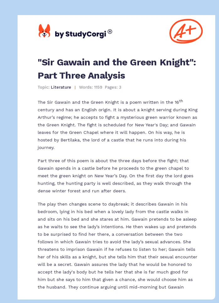 "Sir Gawain and the Green Knight": Part Three Analysis. Page 1