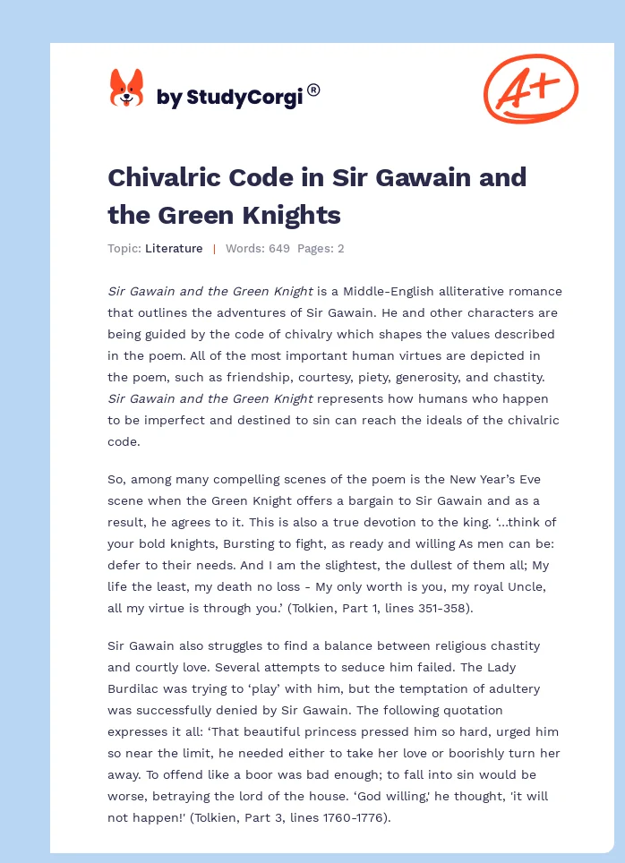 Chivalric Code in Sir Gawain and the Green Knights. Page 1