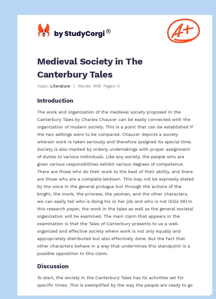 Medieval Society in The Canterbury Tales. Page 1