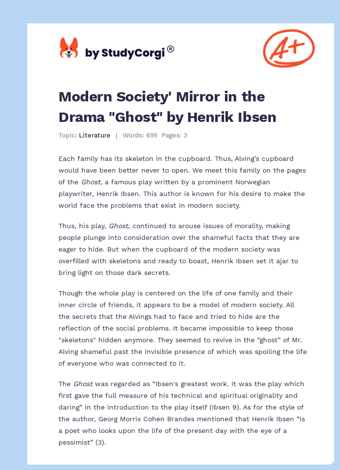Modern Society' Mirror in the Drama "Ghost" by Henrik Ibsen. Page 1