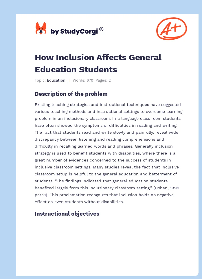 How Inclusion Affects General Education Students. Page 1