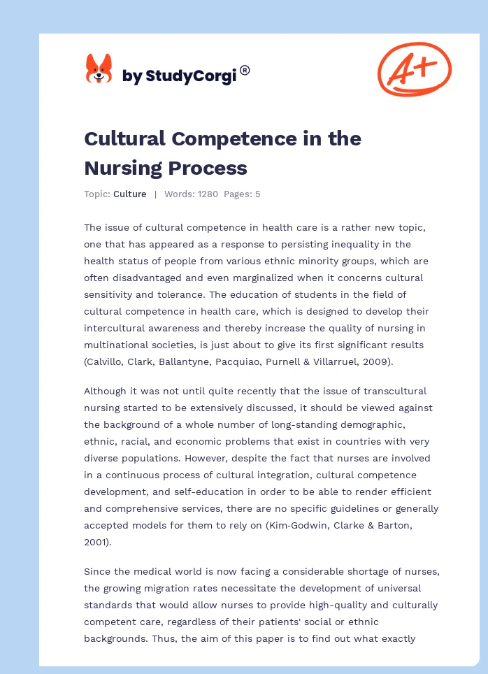 Cultural Competence in the Nursing Process. Page 1