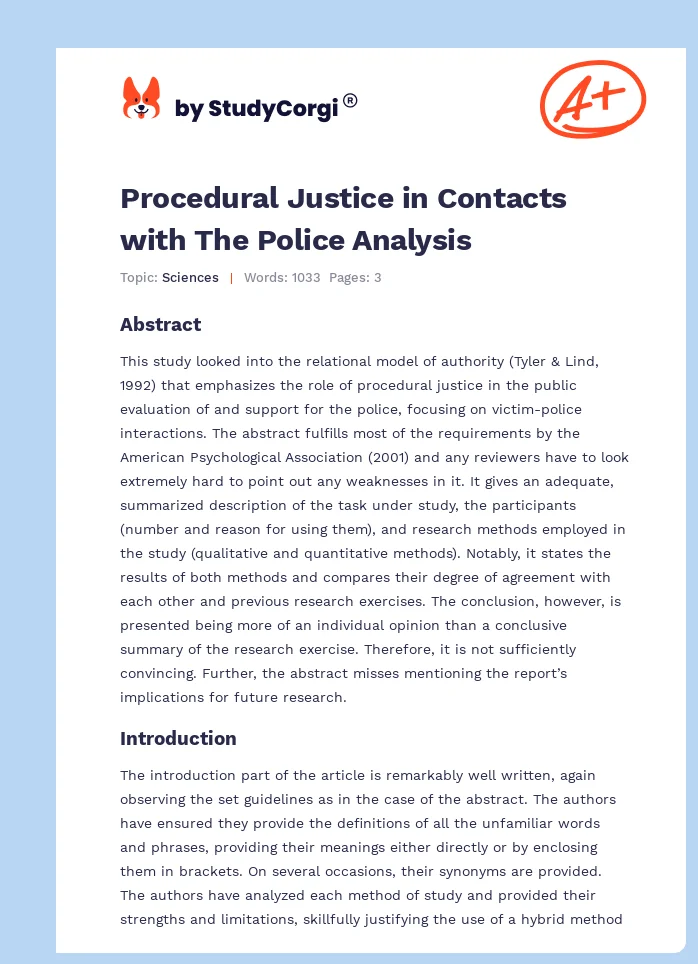 Procedural Justice in Contacts with The Police Analysis. Page 1