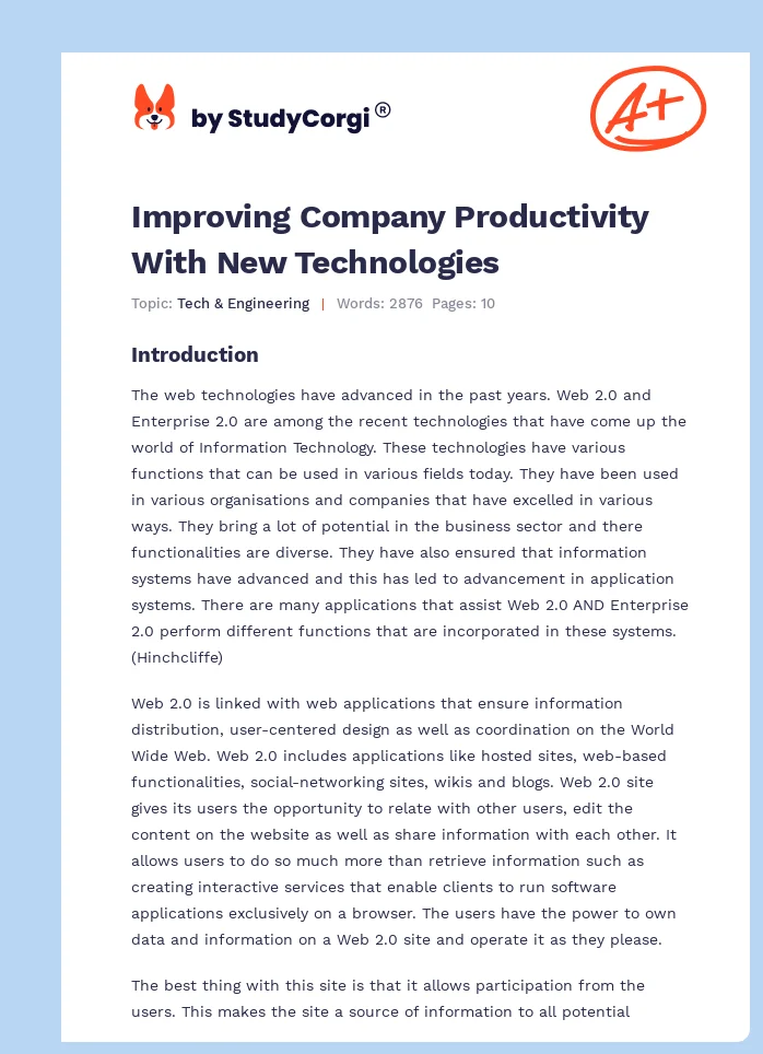 Improving Company Productivity With New Technologies. Page 1