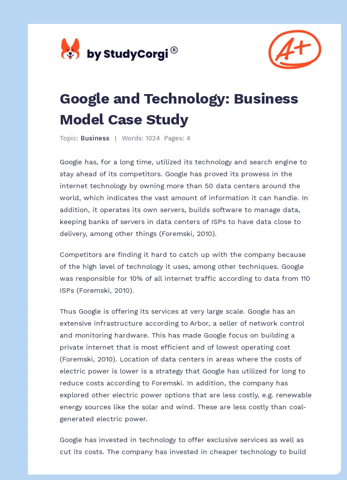 Google and Technology: Business Model Case Study. Page 1
