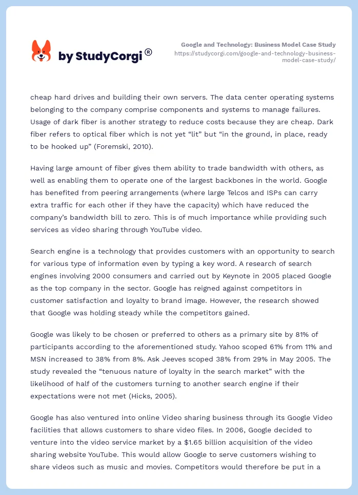 Google and Technology: Business Model Case Study. Page 2