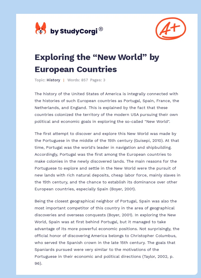 Exploring the “New World” by European Countries. Page 1