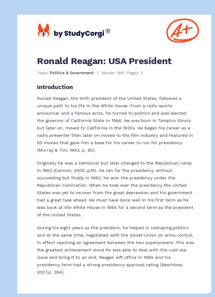 Ronald Reagan: USA President. Page 1