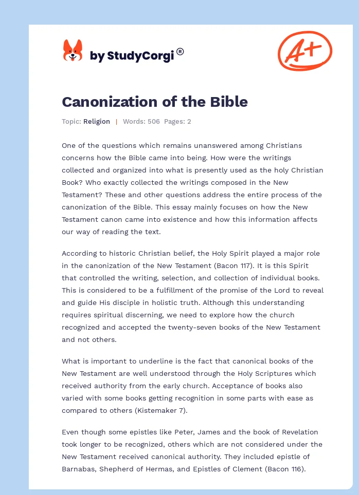 Canonization of the Bible. Page 1