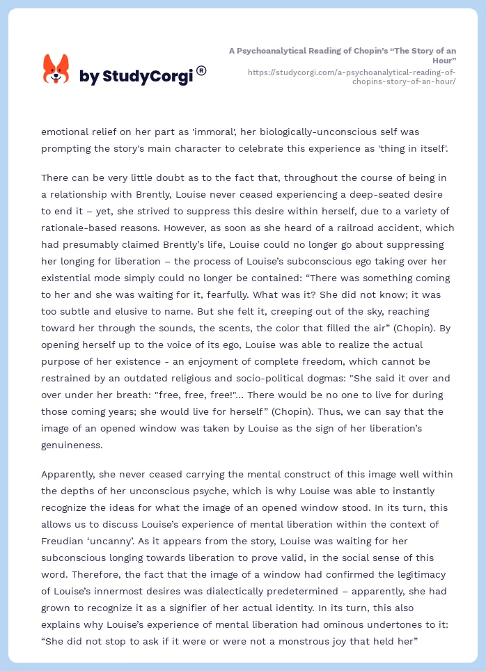 A Psychoanalytical Reading of Chopin’s “The Story of an Hour”. Page 2