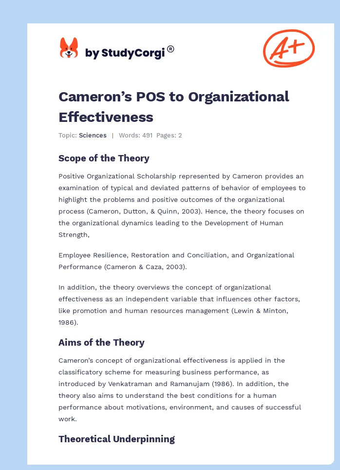 Cameron’s POS to Organizational Effectiveness. Page 1