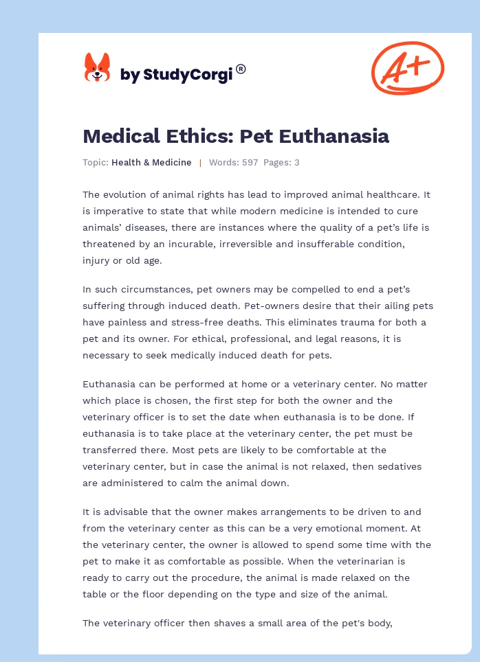 Medical Ethics: Pet Euthanasia. Page 1
